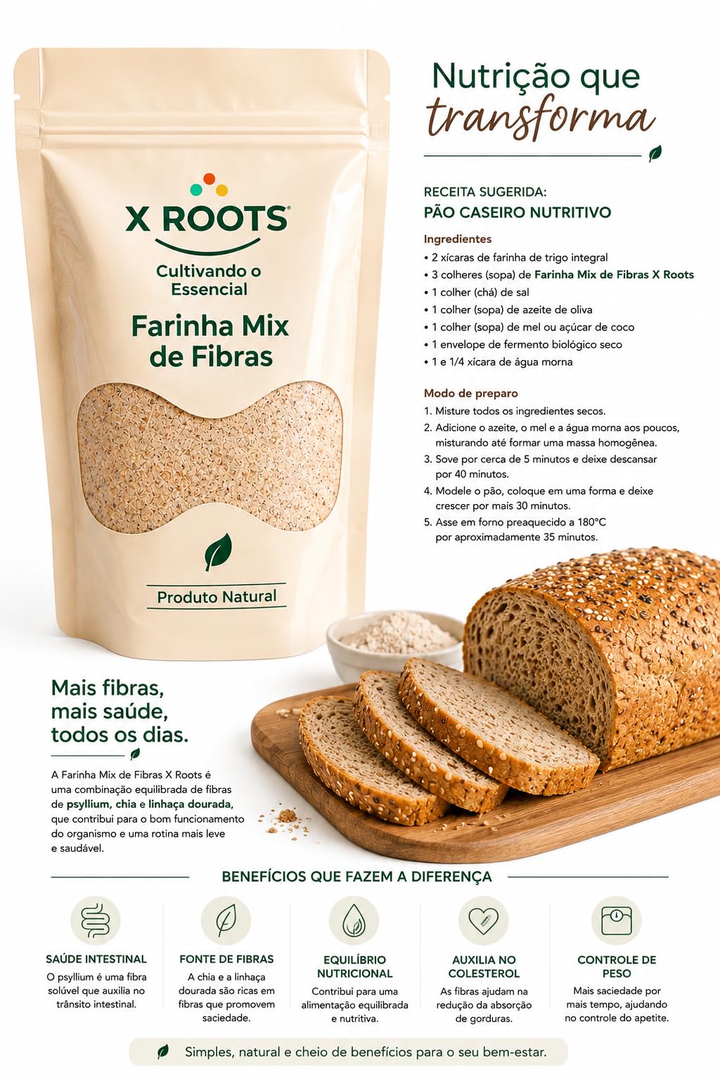Mix de Fibras Psyllium, Chia e Linhaça X Roots