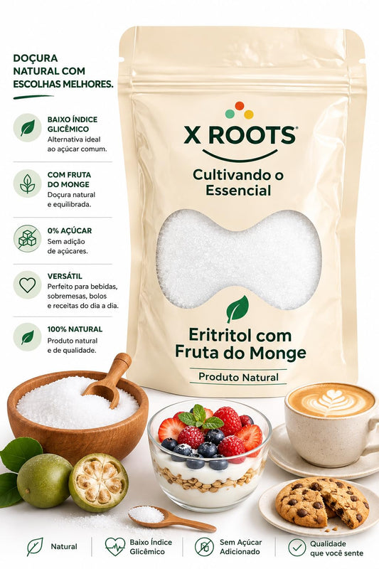 Adoçante Eritritol com Fruta do Monge Zero Kcal X Roots