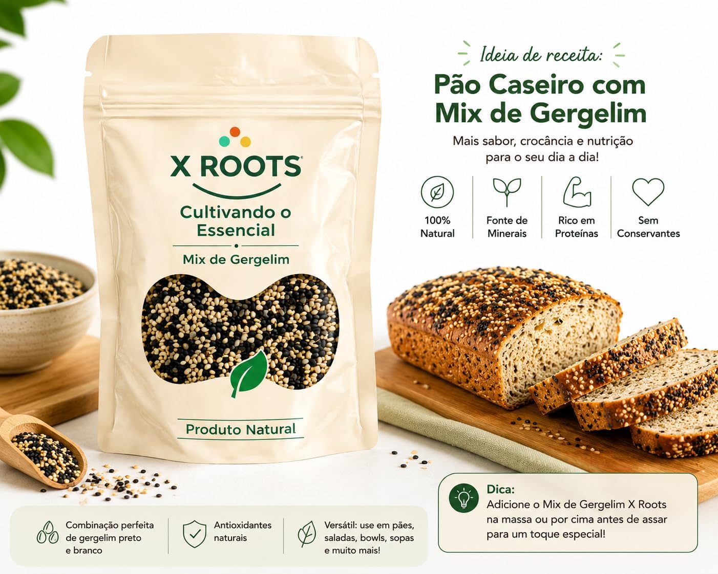 Mix de Gergelim Branco, Preto e Integral X-Roots