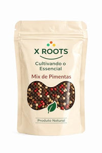 Mix de Pimentas X Roots 100g – Pimenta Preta, Branca, Rosa e Jamaica | Tempero Premium, Aromático e Versátil