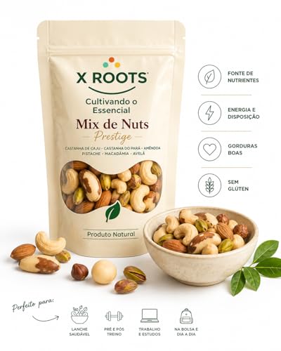Mix de Nuts Prestige 250gr X Roots Premium – Castanha de Caju, Castanha do Pará, Amêndoas, Pistache, Macadâmia e Avelã – Seleção Gourmet de Oleaginosas