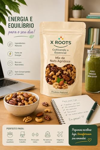 Mix Nuts Agridoce 500gr X Roots Premium – Castanhas, Nuts e Frutas Secas Selecionadas – Snack Gourmet Crocante e Saboroso