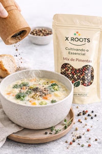 Mix de Pimentas X Roots 100g – Pimenta Preta, Branca, Rosa e Jamaica | Tempero Premium, Aromático e Versátil
