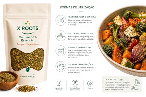Tempero Vegetariano 250gr X Roots – Mix de Ervas e Especiarias Naturais – Ideal para Legumes, Arroz, Massas, Sopas e Receitas Vegetais