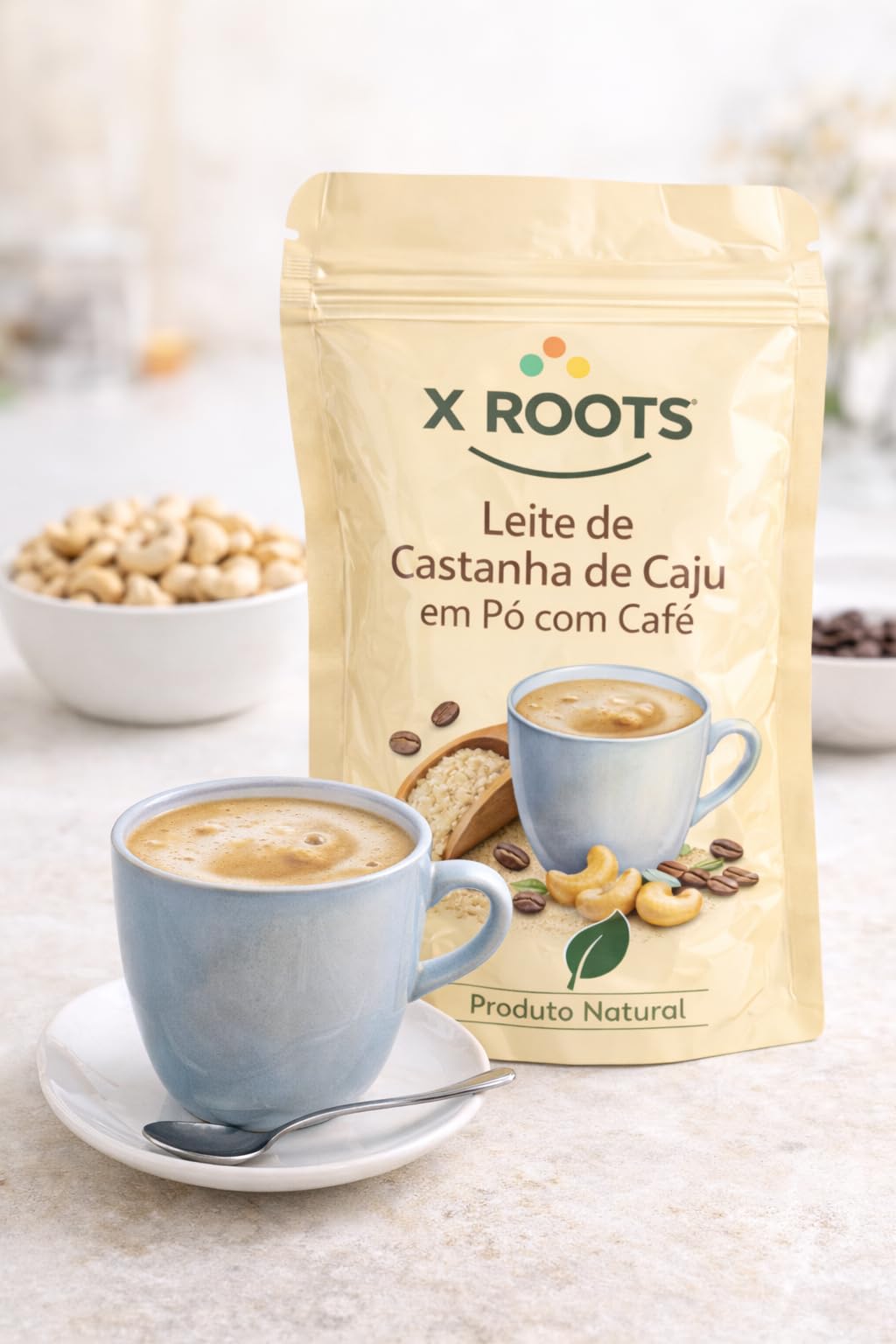 Leite de Castanha de Caju com Café em Pó X Roots