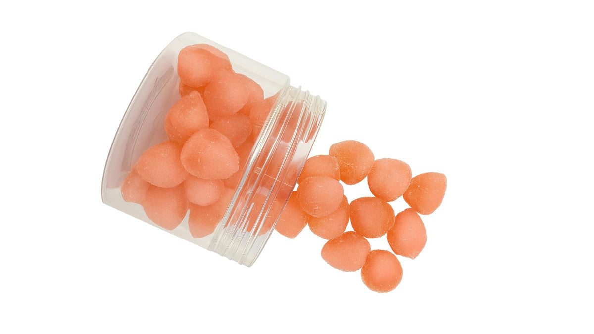 Bala de Goma Deluxe Formato de Pêssego 43% Suco da Fruta X Roots
