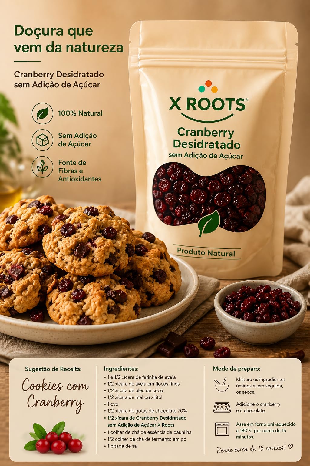 Cranberry sem Adição de Açúcar X Roots