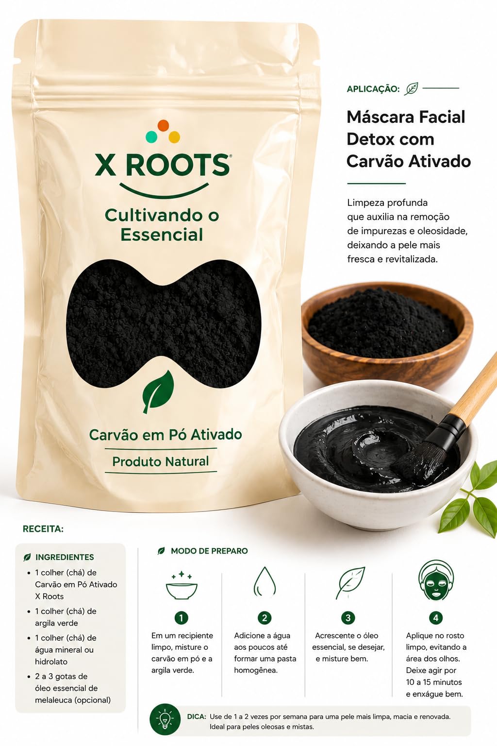 Carvão em Pó Ativado Vegetal X Roots