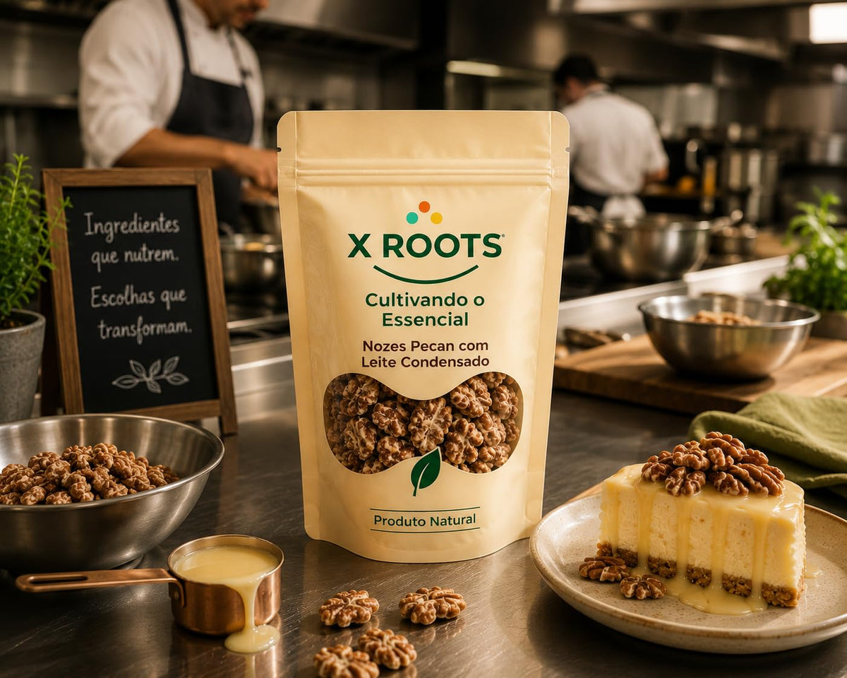 Nozes Pecan com Cobertura de Leite Condensado X Roots