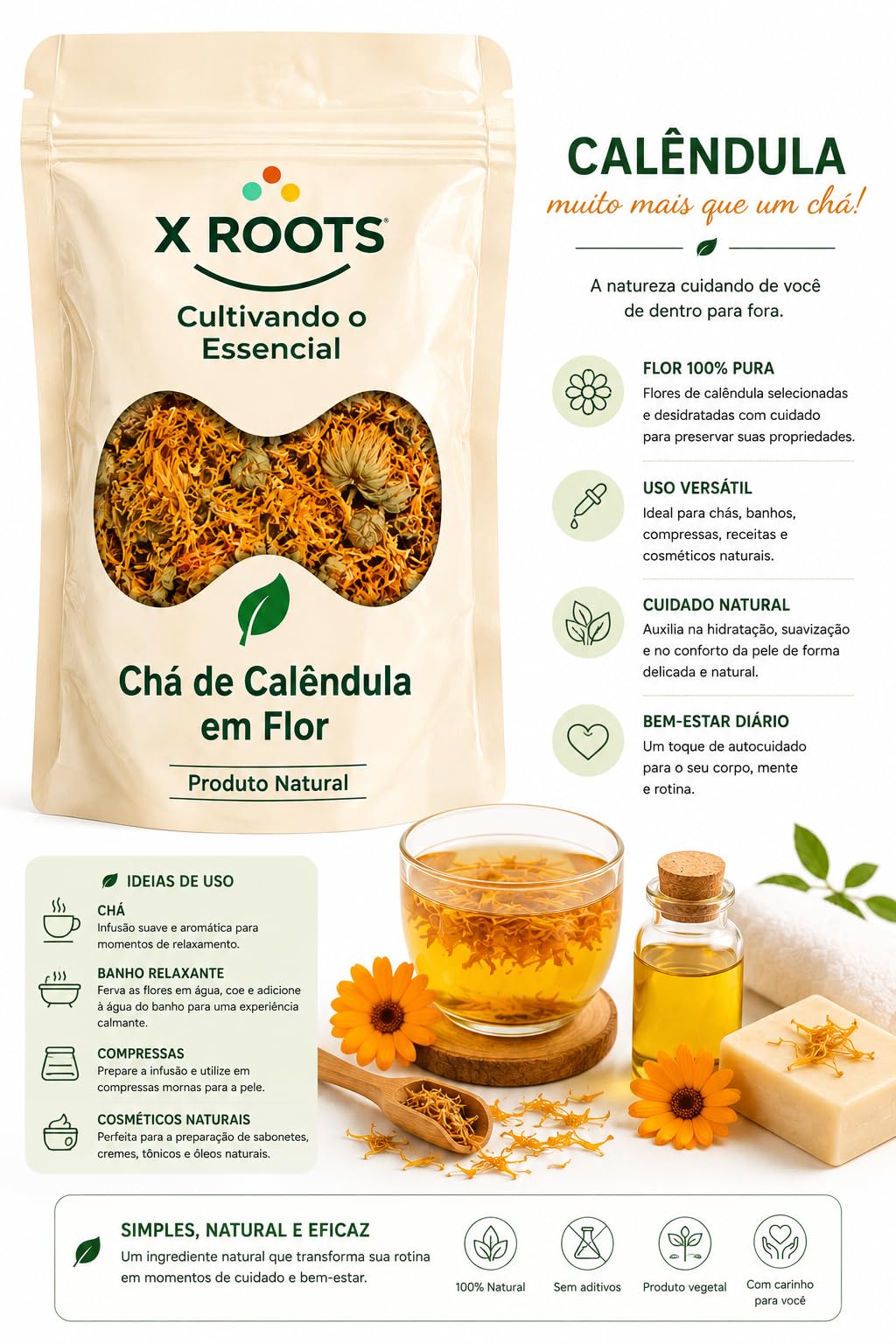 Chá de Calêndula em Flor X Roots