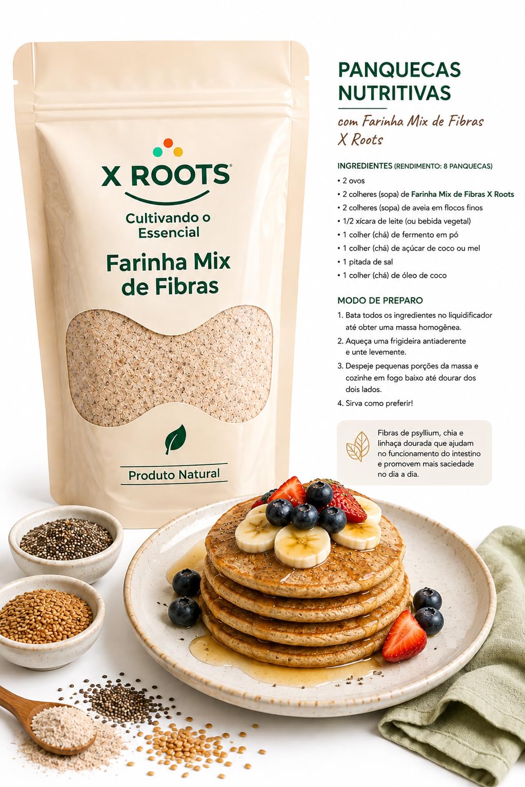 Mix de Fibras Psyllium, Chia e Linhaça X Roots
