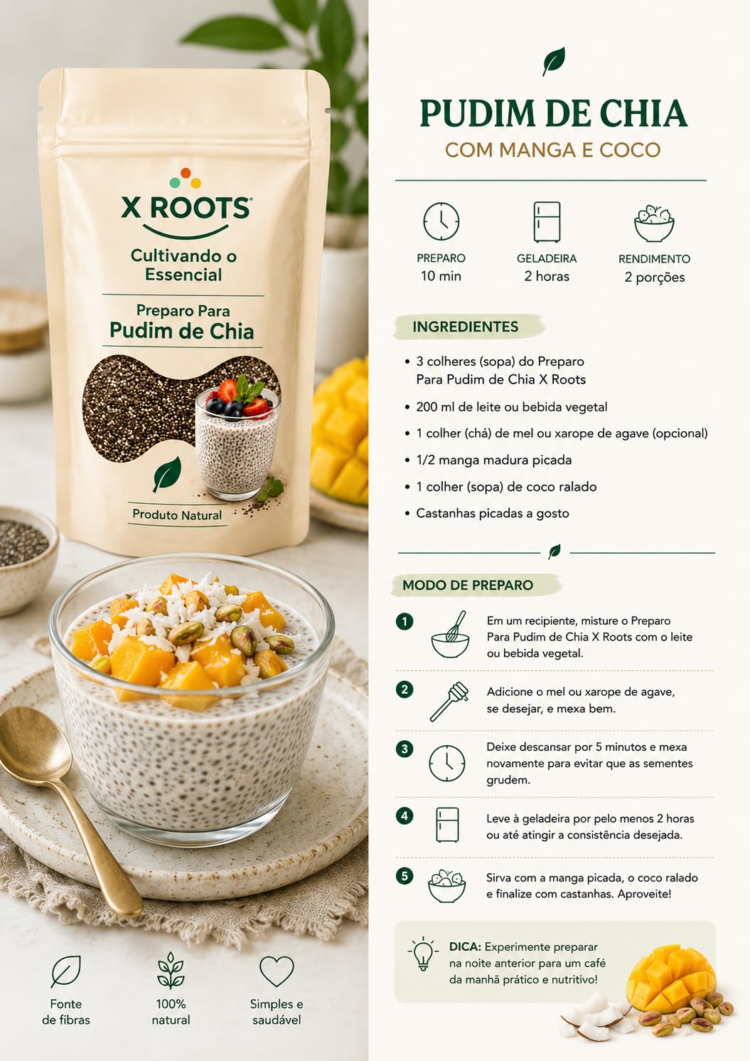 Preparo para Pudim de Chia em Pó X Roots