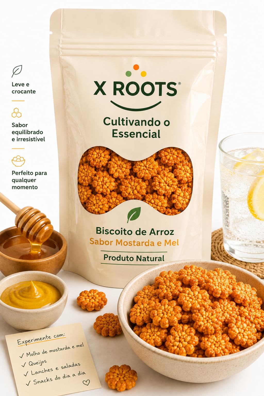 Biscoito de Arroz Sabor Mostarda e Mel X Roots