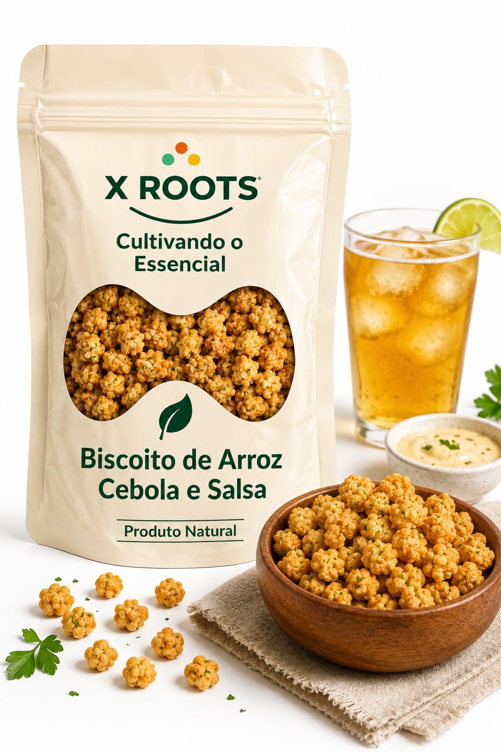 Biscoito de Arroz Sabor Cebola e Salsa X Roots