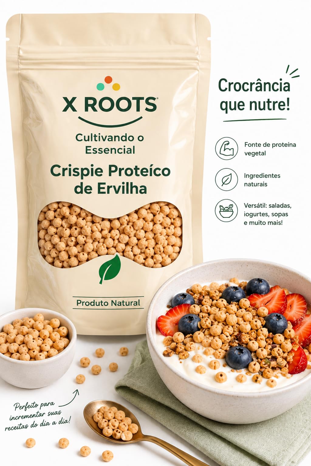 Crispie Proteico de Ervilha X Roots