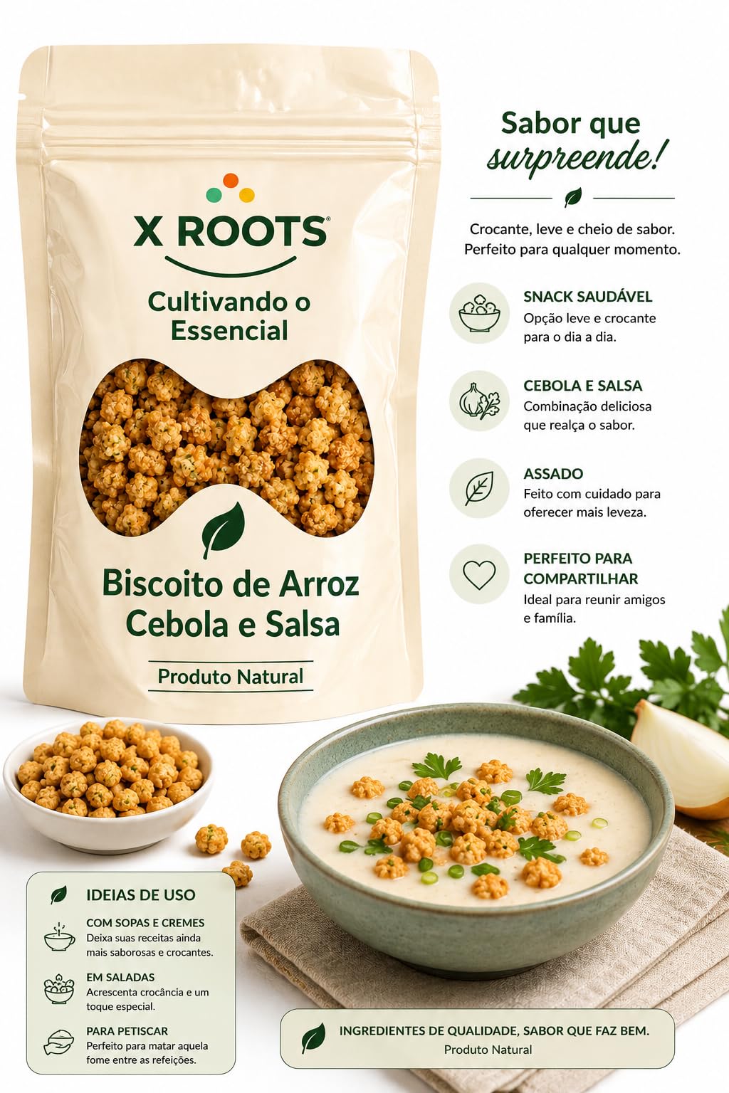 Biscoito de Arroz Sabor Cebola e Salsa X Roots