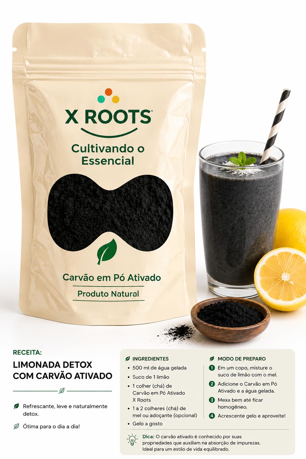 Carvão em Pó Ativado Vegetal X Roots