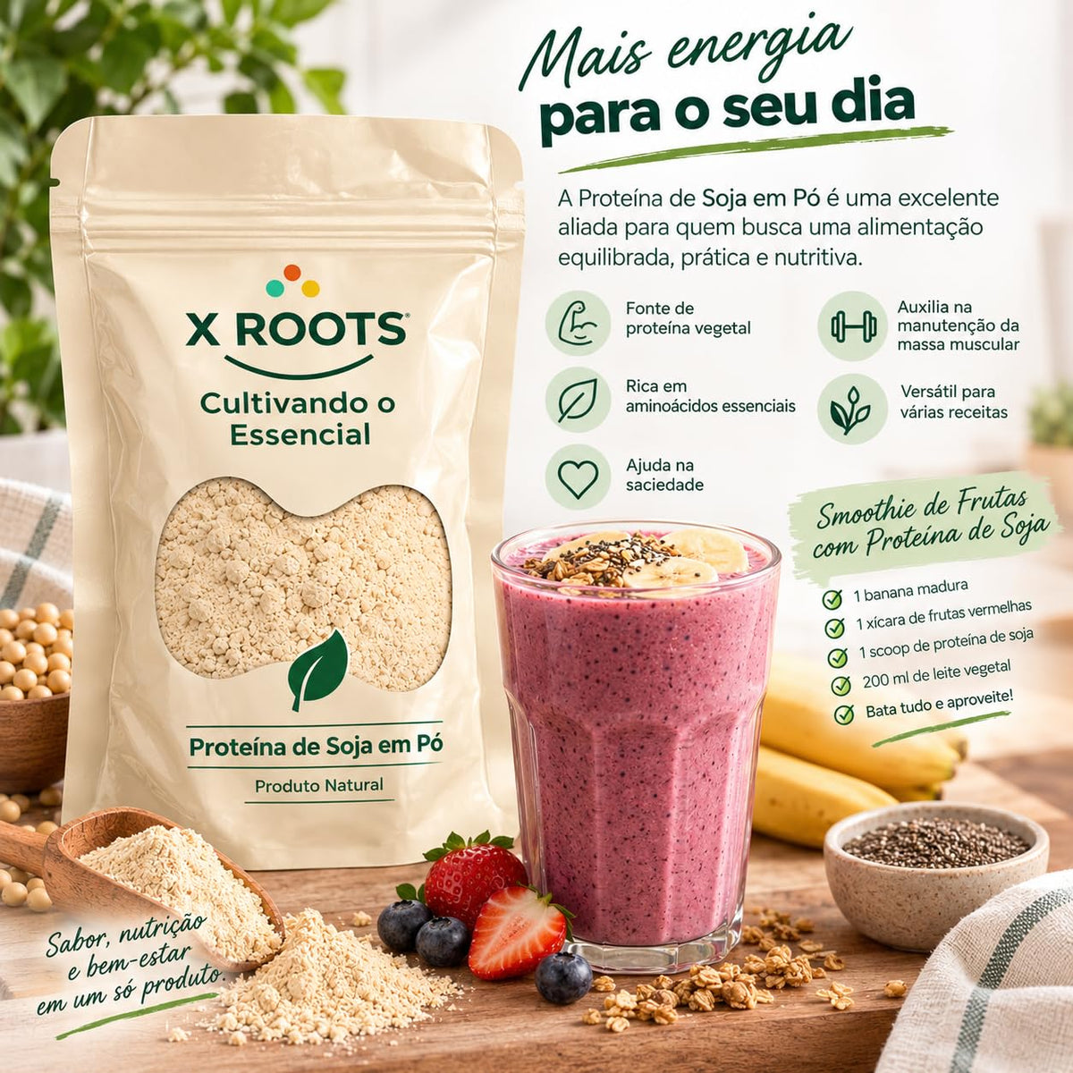 Proteína de Soja Isolada em Pó X Roots