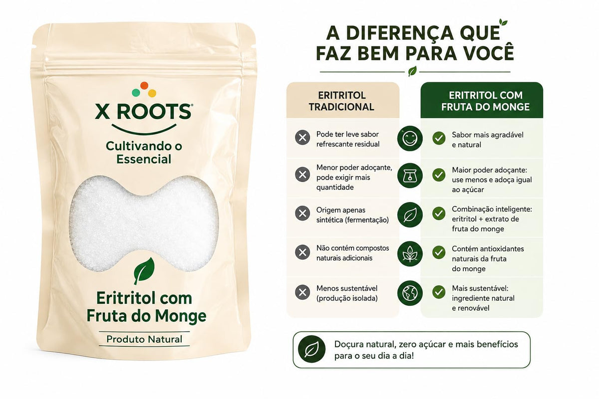 Adoçante Eritritol com Fruta do Monge Zero Kcal X Roots
