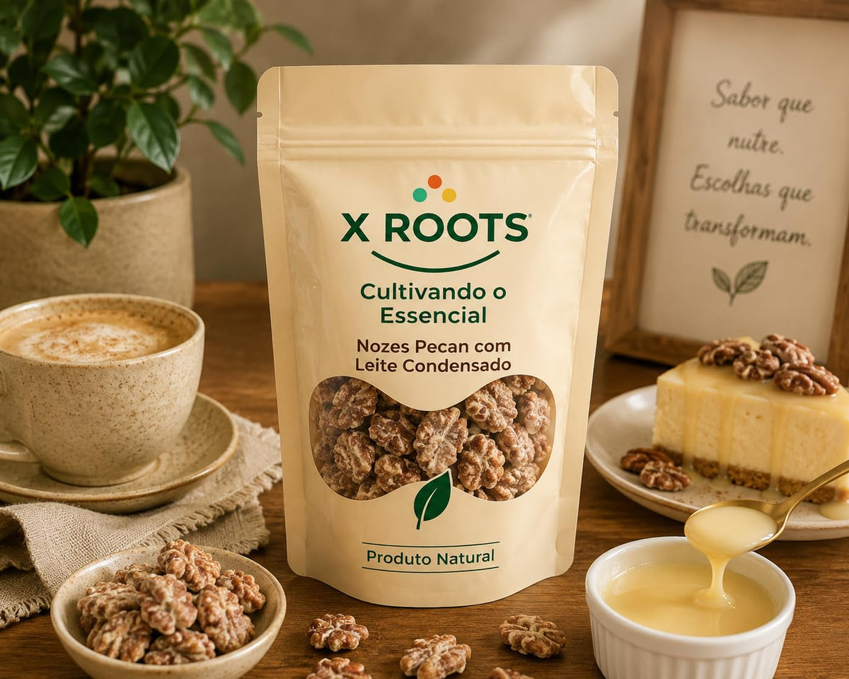 Nozes Pecan com Cobertura de Leite Condensado X Roots