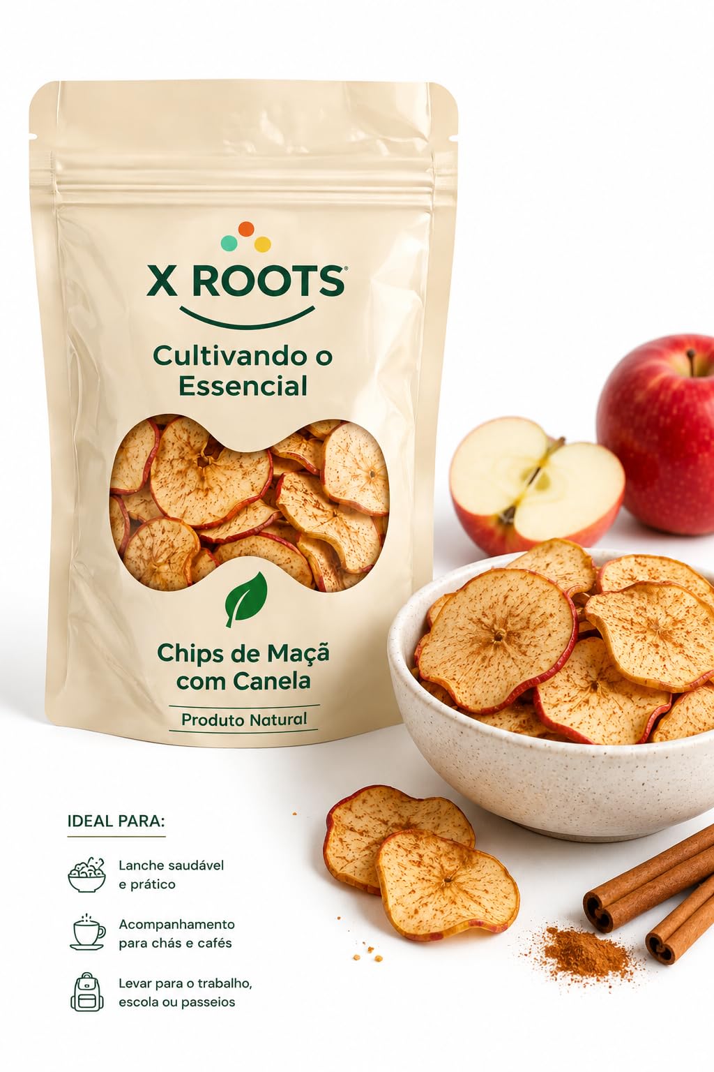 Chips de Maçã com Canela X Roots