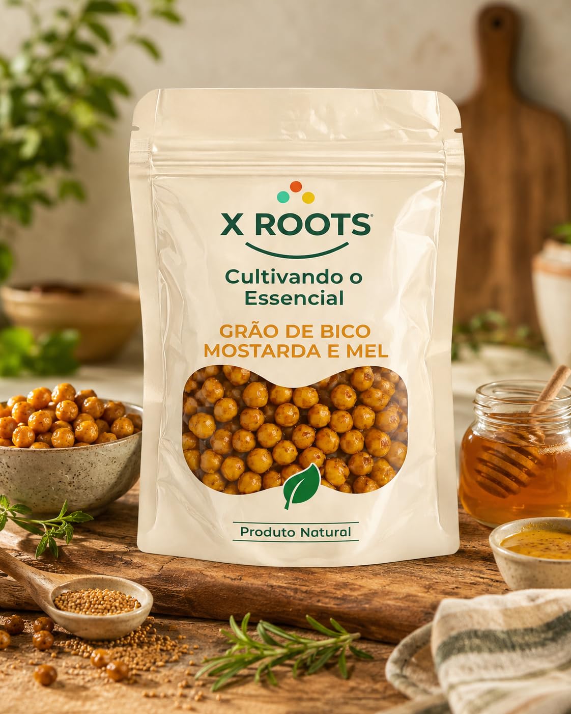Grão de Bico Sabor Mostarda e Mel X Roots