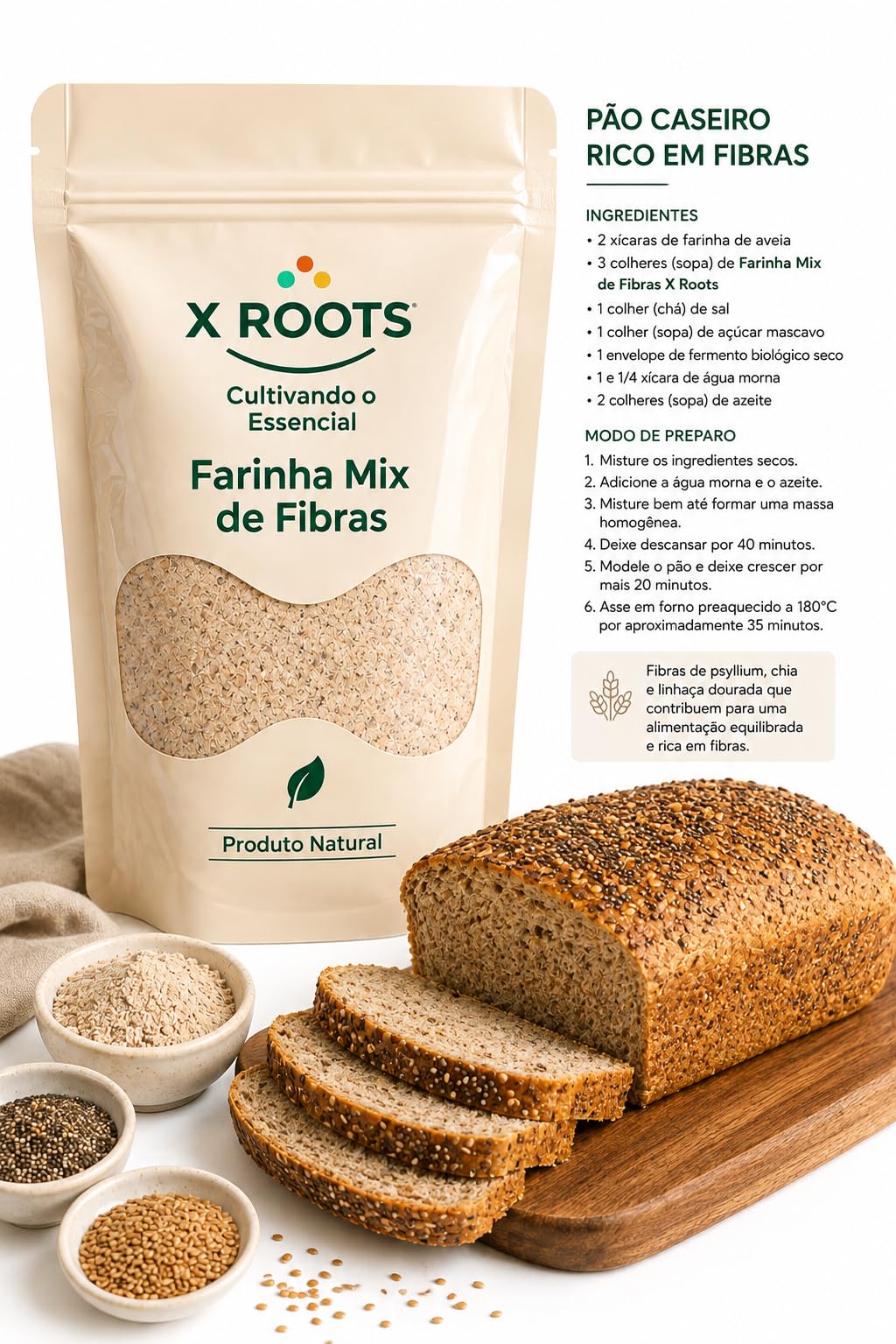 Mix de Fibras Psyllium, Chia e Linhaça X Roots