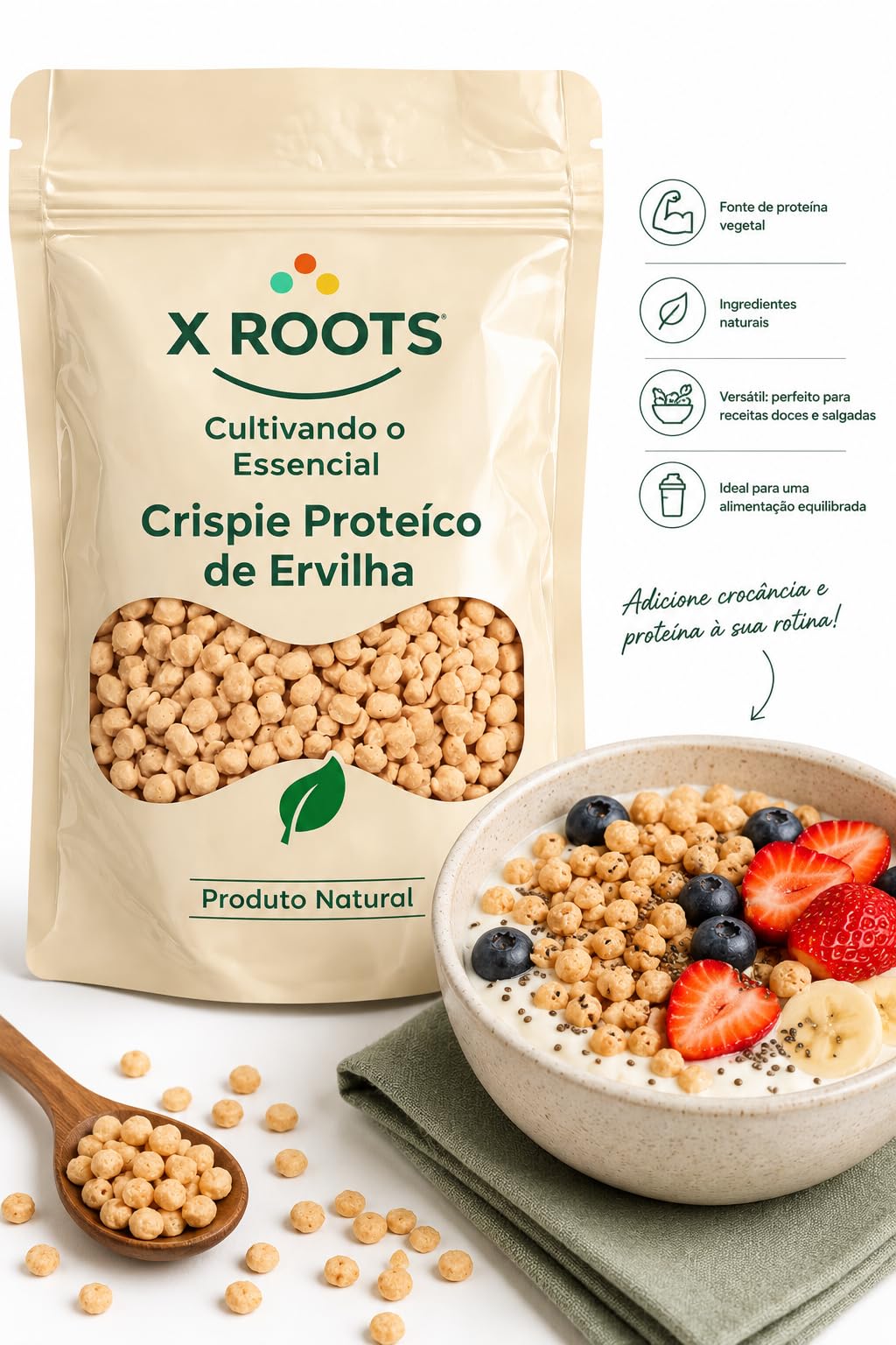Crispie Proteico de Ervilha X Roots