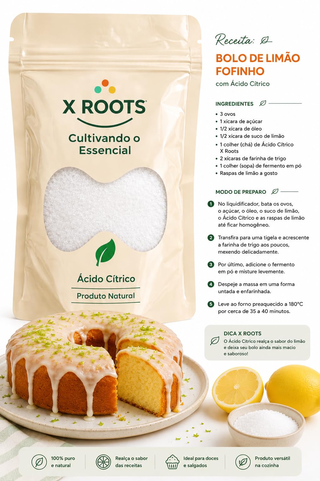 Ácido Cítrico Anidro Alimentício X Roots
