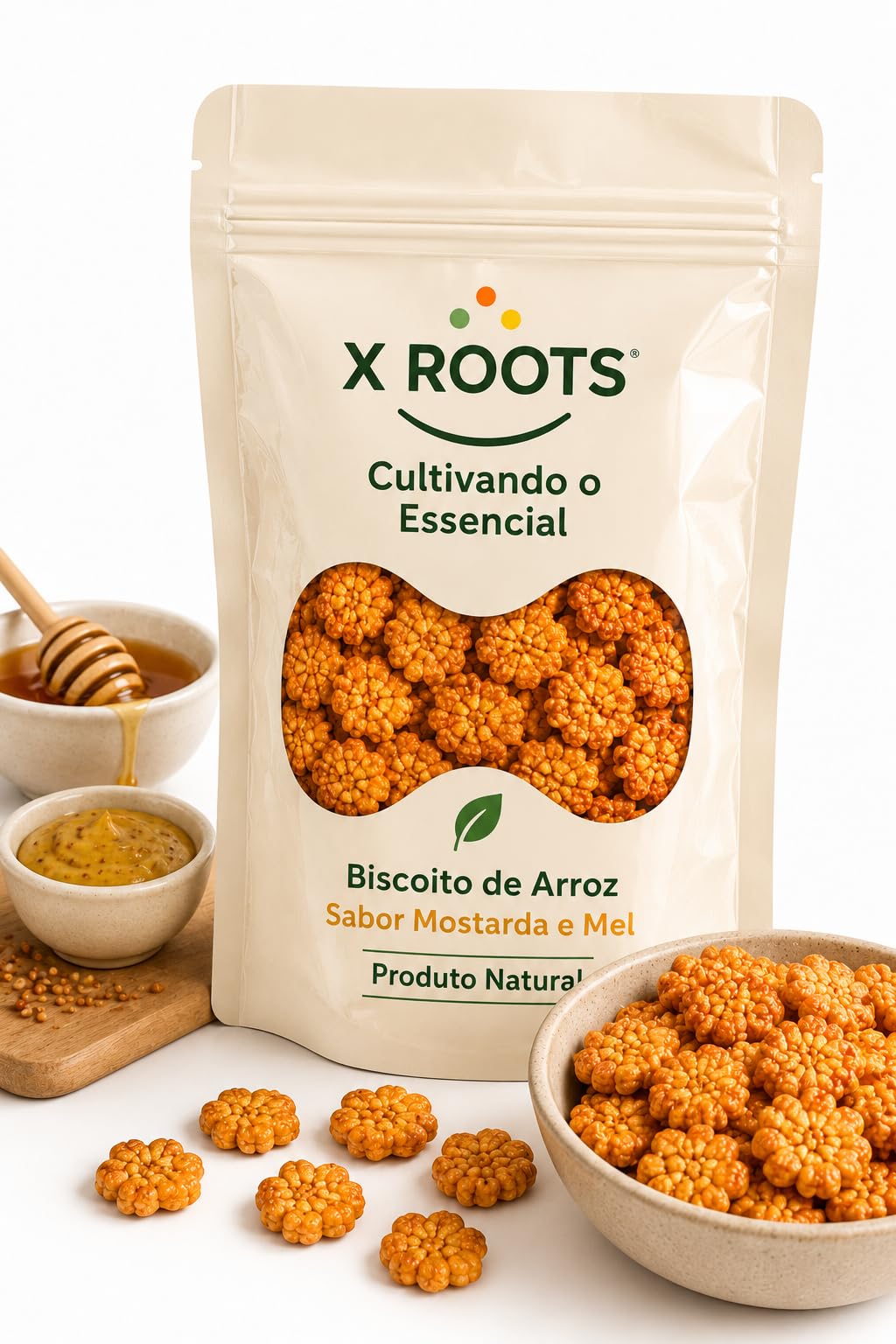 Biscoito de Arroz Sabor Mostarda e Mel X Roots