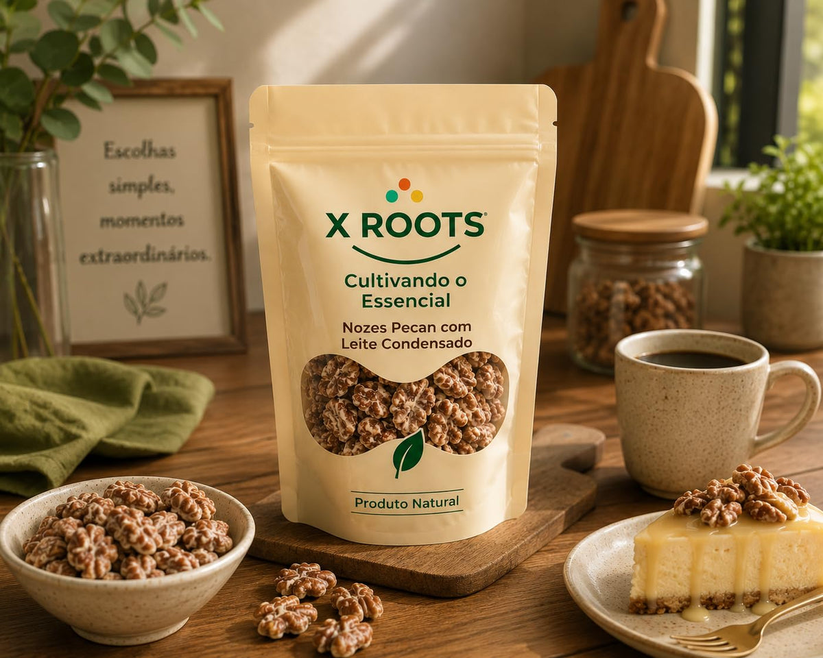 Nozes Pecan com Cobertura de Leite Condensado X Roots