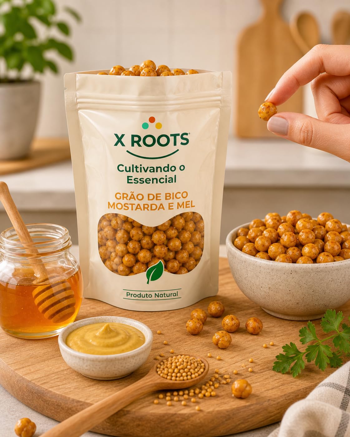Grão de Bico Sabor Mostarda e Mel X Roots