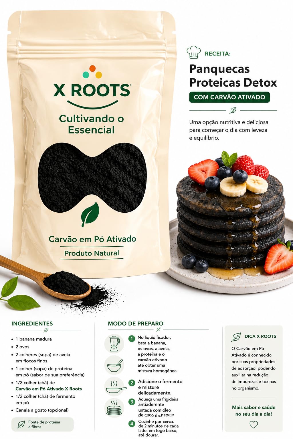 Carvão em Pó Ativado Vegetal X Roots