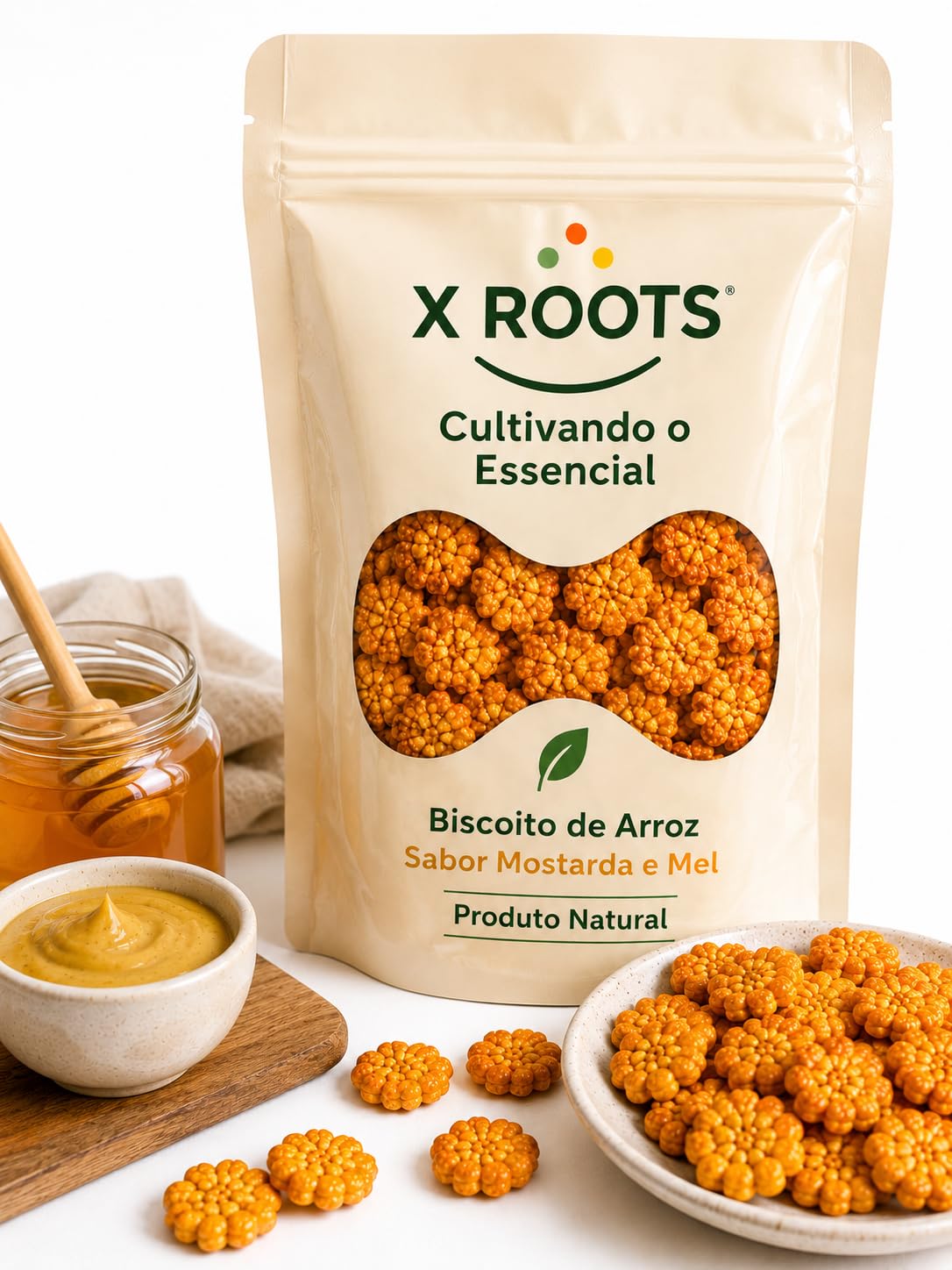 Biscoito de Arroz Sabor Mostarda e Mel X Roots
