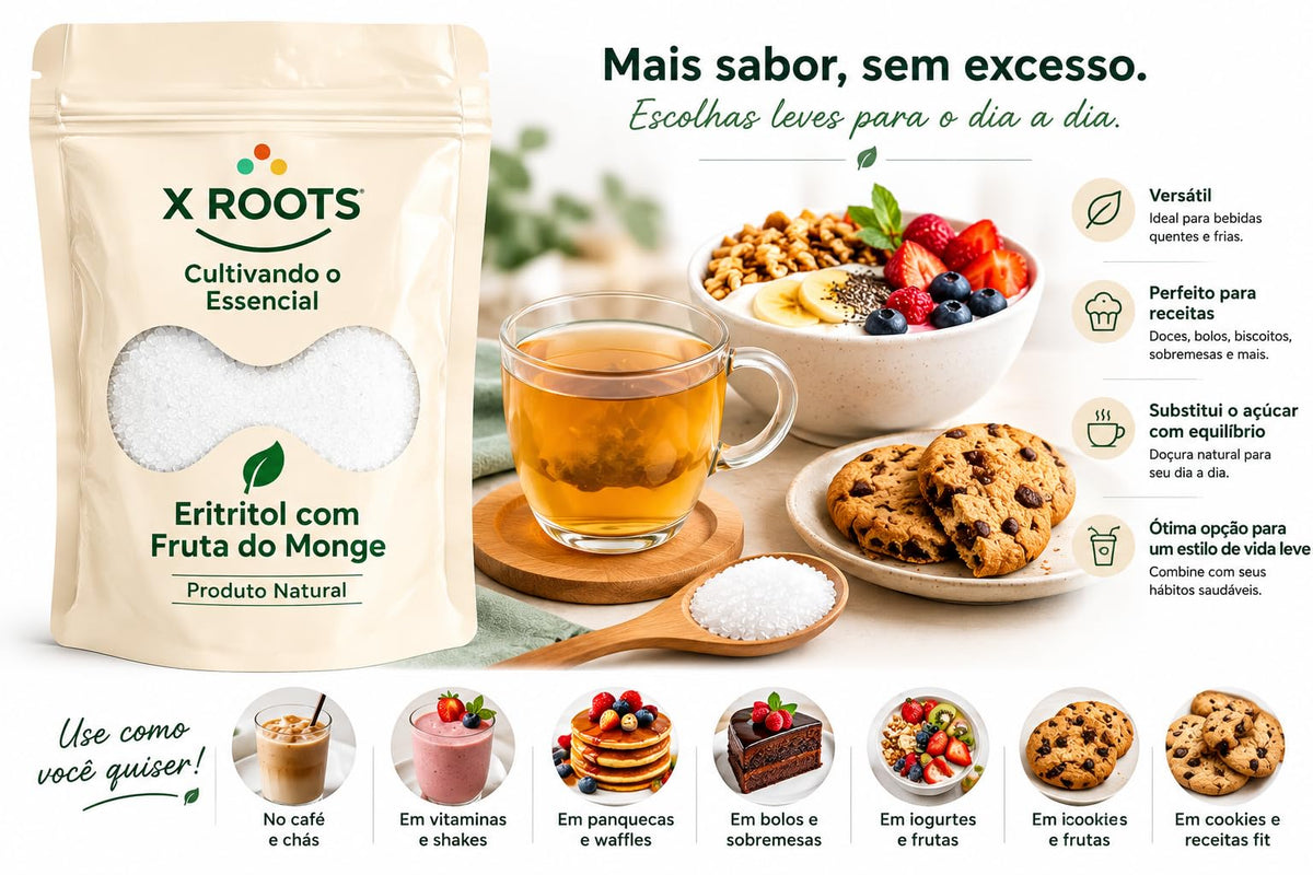 Adoçante Eritritol com Fruta do Monge Zero Kcal X Roots
