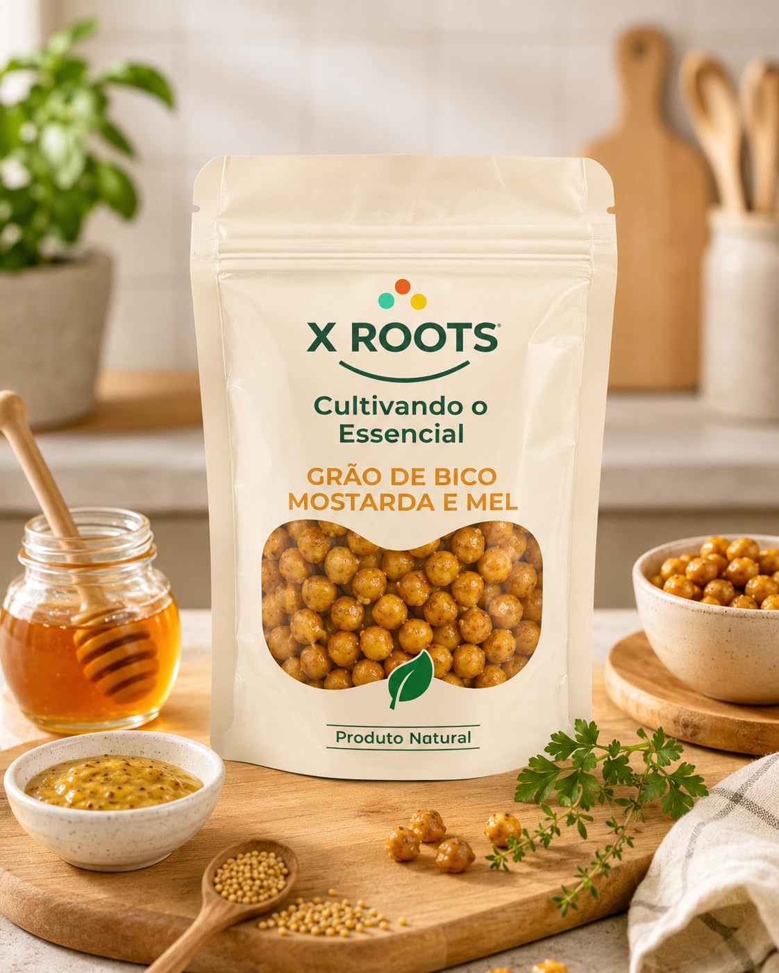 Grão de Bico Sabor Mostarda e Mel X Roots