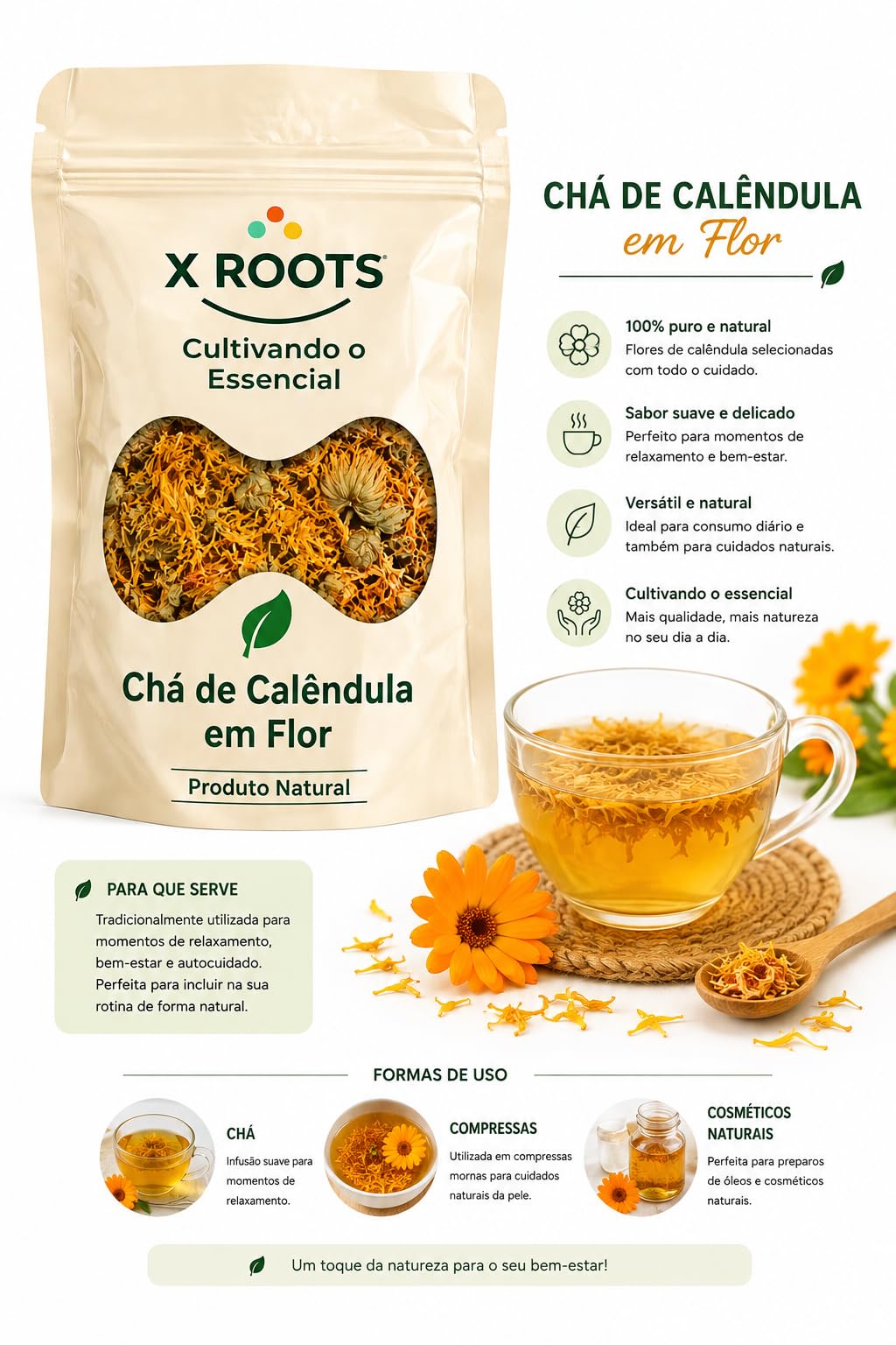 Chá de Calêndula em Flor X Roots