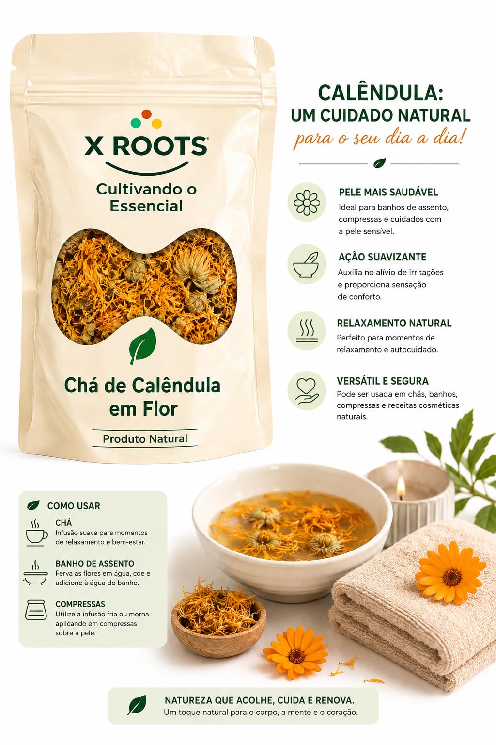Chá de Calêndula em Flor X Roots