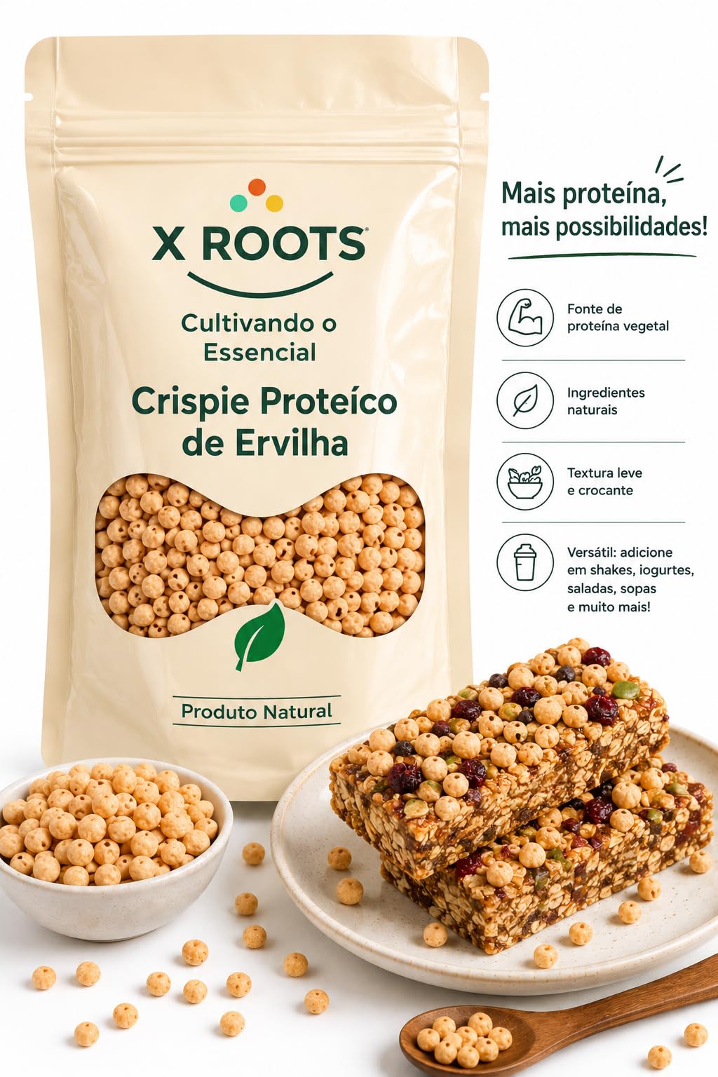 Crispie Proteico de Ervilha X Roots