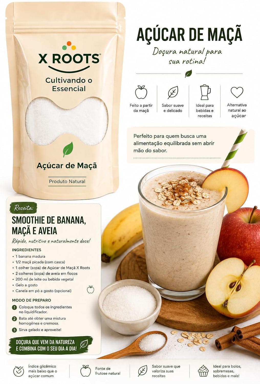 Açúcar de Maçã 100% Puro X-Roots