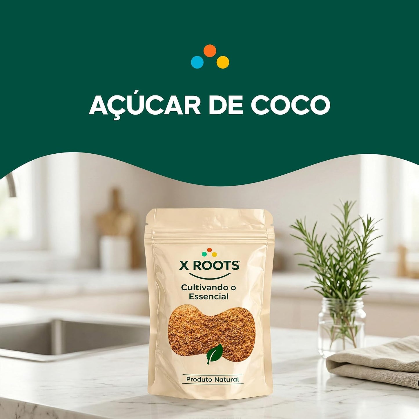 Açúcar de Coco Importado em Pó X-Roots – Adoçante Natural de Baixo Índice Glicêmico