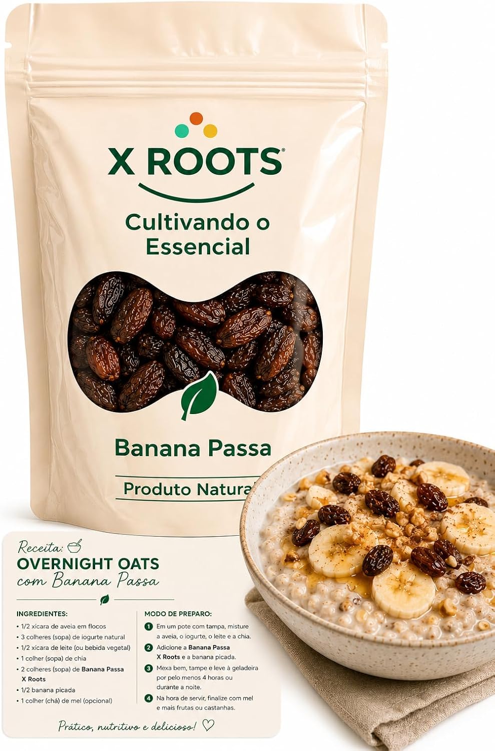 Banana Passa Desidratada X-Roots – Doce Natural, Macia e Energética