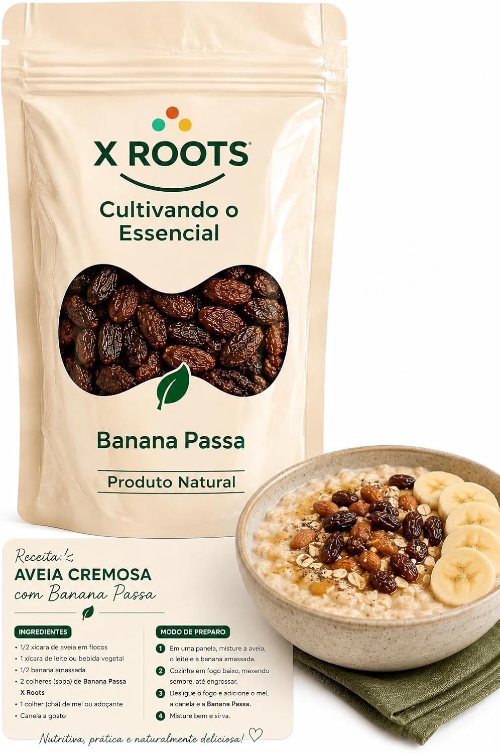 Banana Passa Desidratada X-Roots – Doce Natural, Macia e Energética