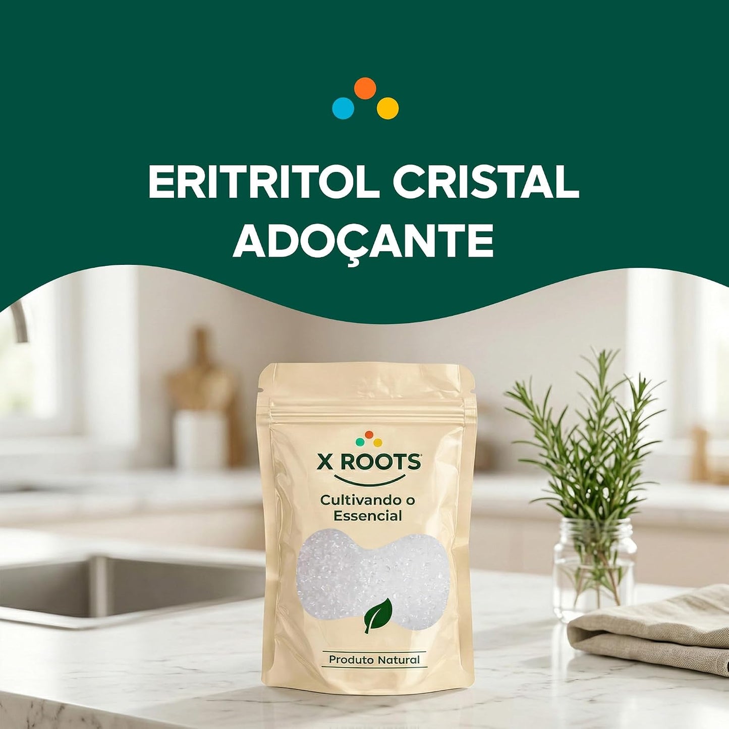 Eritritol Cristal X-Roots – Adoçante Natural Zero Calorias e Baixo Índice Glicêmico