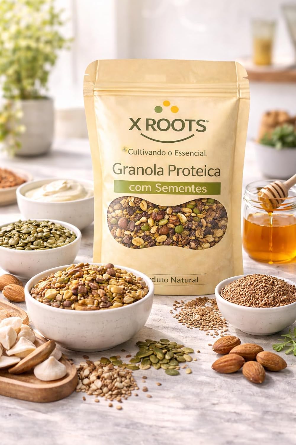 Granola Proteica com Sementes X-Roots – Mix Crocante de Grãos